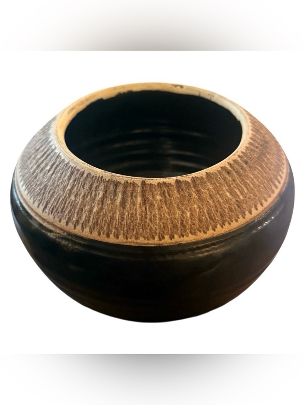 Vintage Unique Studio Pottery Bowl, Rustic Ceramic Vase Bowl, Artisan Signed